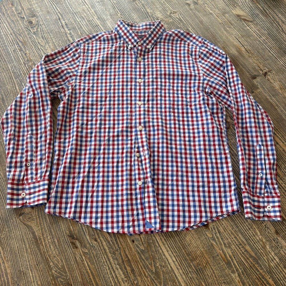 UNTUCKit Shirt Mens Large Slim Fit Red Blue Gingham Plaid Button Down Cotton